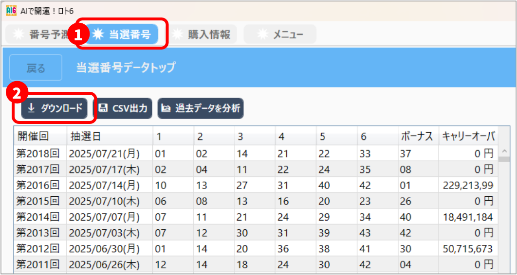 AIで開運！ロトシリーズ画面