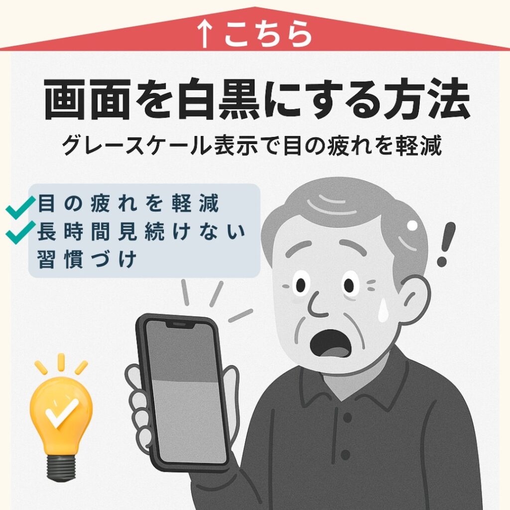 スマホの画面を「白黒」にして目の疲れを軽減