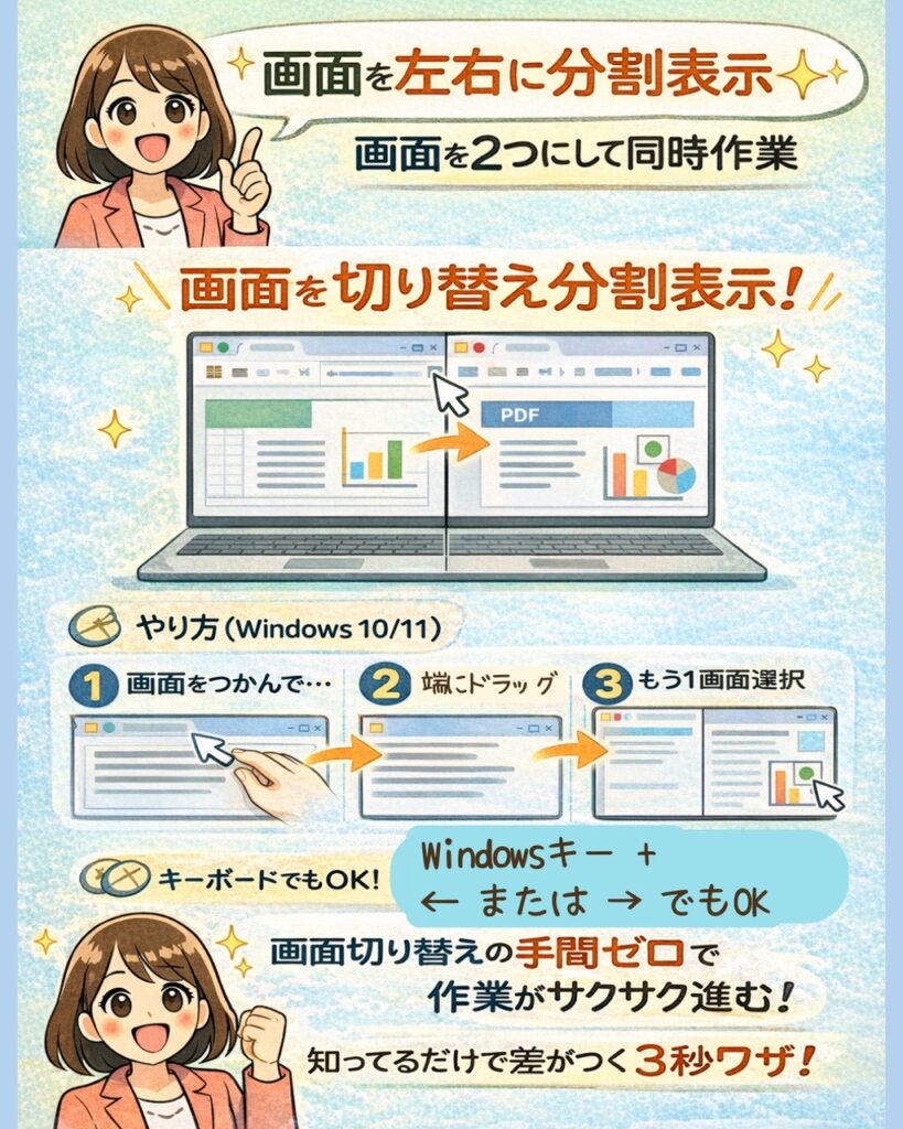 一瞬で「2つの画面」を左右に並べて表示する方法