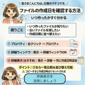 ファイルの作成日を確認する方法