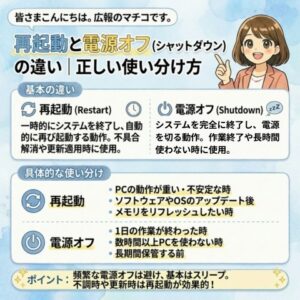 「再起動」と「電源オフ（シャットダウン）」の違い