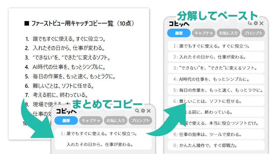 分解で1行ずつに展開