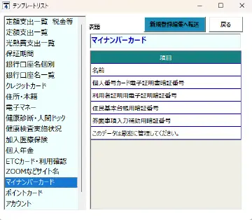 特別パスワードリストと緊急連絡先の管理