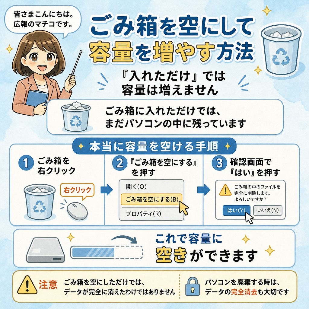 ゴミ箱を空にして空き容量を増やす方法
