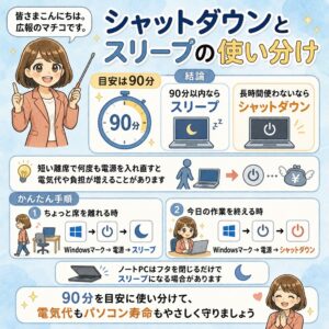 「シャットダウン」と「スリープ」の使い分け