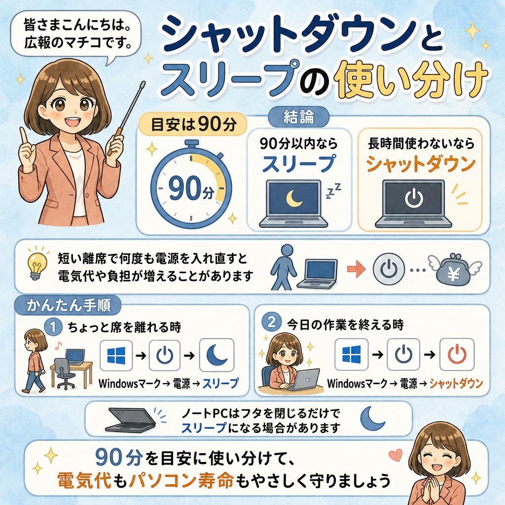 「シャットダウン」と「スリープ」の使い分け