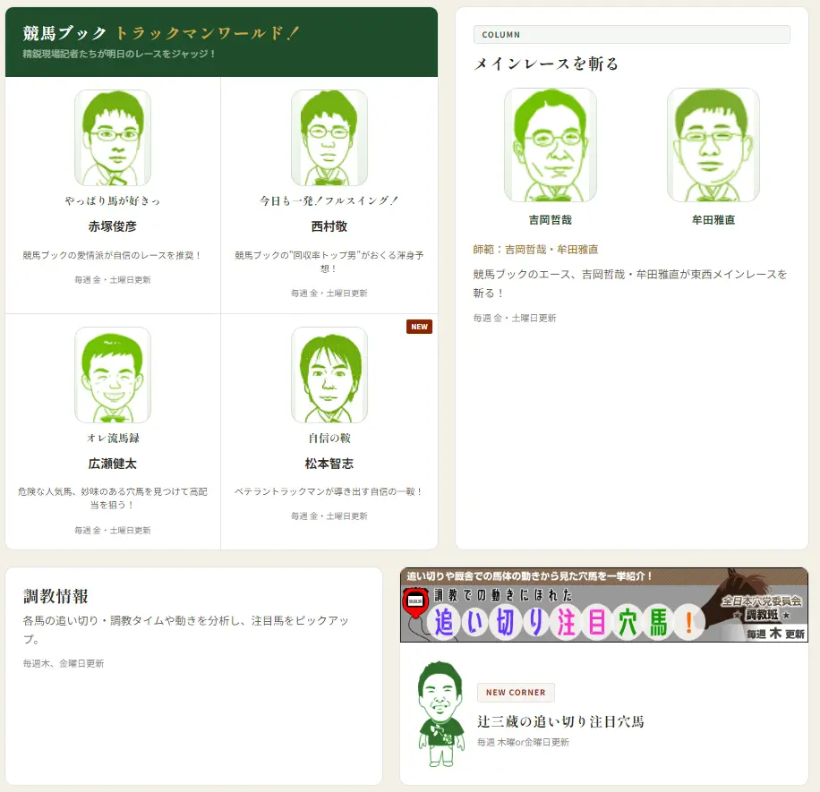 プロの予想家によるコラム画面