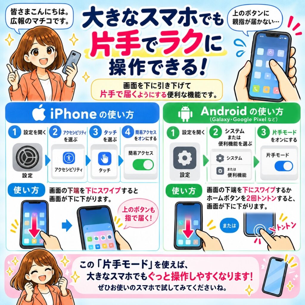 大きなスマホでも「片手」で操作する方法